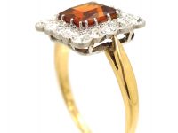 Retro 18ct Gold & Platinum, Madeira Citrine & Diamond Square Ring