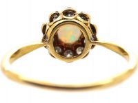 Edwardian 18ct Gold & Platinum, Opal & Diamond Cluster Ring