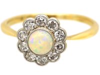 Edwardian 18ct Gold & Platinum, Opal & Diamond Cluster Ring