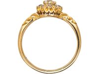 Edwardian 18ct Gold, Old Mine Cut Diamond Cluster Ring with Ornate Shoulders