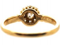 Edwardian 18ct Gold, Old Mine Cut Diamond Cluster Ring with Ornate Shoulders