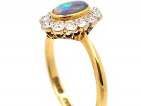 Edwardian 18ct Gold & Platinum, Black Opal & Diamond Cluster Ring by Charles Green & Sons