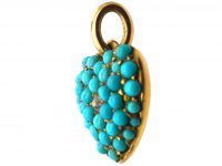 Victorian 15ct Gold Heart Shaped Pendant Pave set with Turquoise & a Diamond