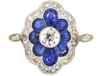 Early 20th Century 18ct Gold & Platinum, Sapphire & Diamond Oval Cluster Ring