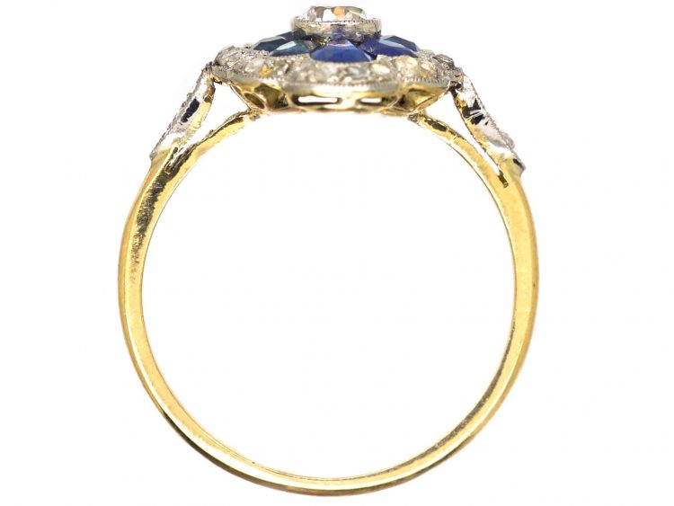 Early 20th Century 18ct Gold & Platinum, Sapphire & Diamond Oval Cluster Ring