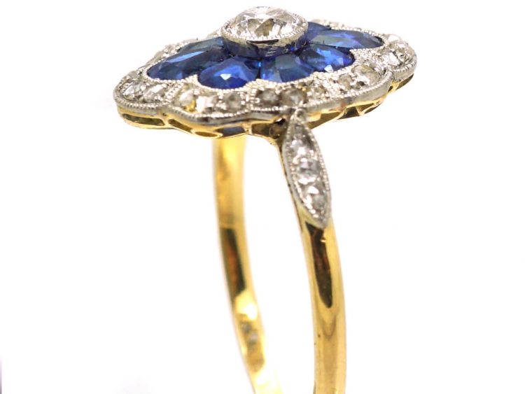 Early 20th Century 18ct Gold & Platinum, Sapphire & Diamond Oval Cluster Ring