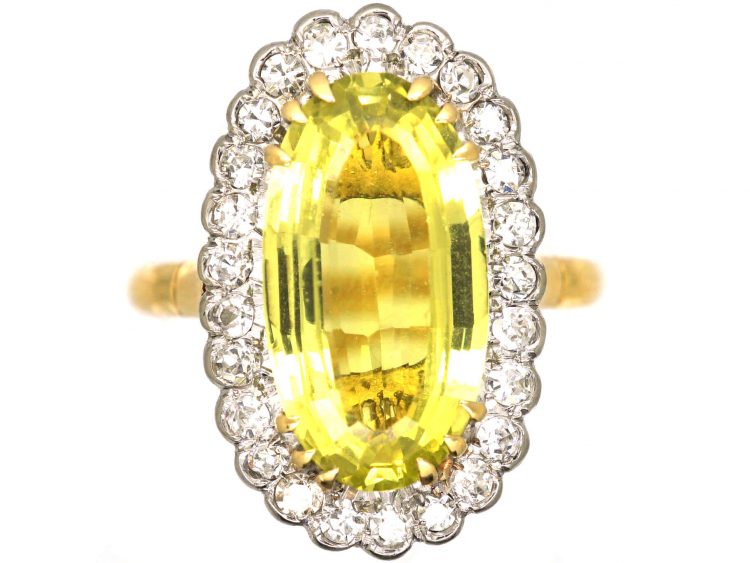 1950s 18ct Gold Large Chrysoberyl & Diamond Oval Cluster Ring