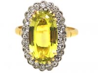 1950s 18ct Gold Large Chrysoberyl & Diamond Oval Cluster Ring