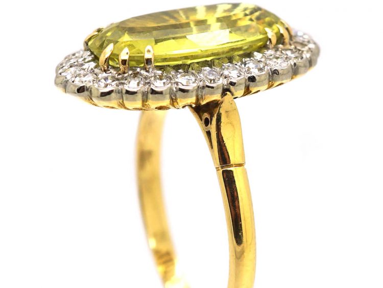 1950s 18ct Gold Large Chrysoberyl & Diamond Oval Cluster Ring