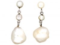 Edwardian 15ct Gold & Platinum Baroque Pearl Drop Earrings