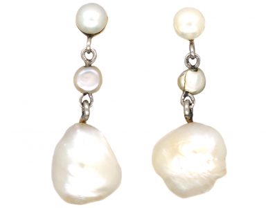 Edwardian 15ct Gold & Platinum Baroque Pearl Drop Earrings