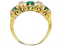 Victorian 18ct Gold Ring set with Three Emeralds & Old Mine Cut Diamonds Inbetween