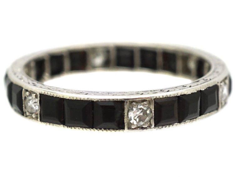 Early 20th Century Platinum Eternity Ring set with Onyx & Diamonds