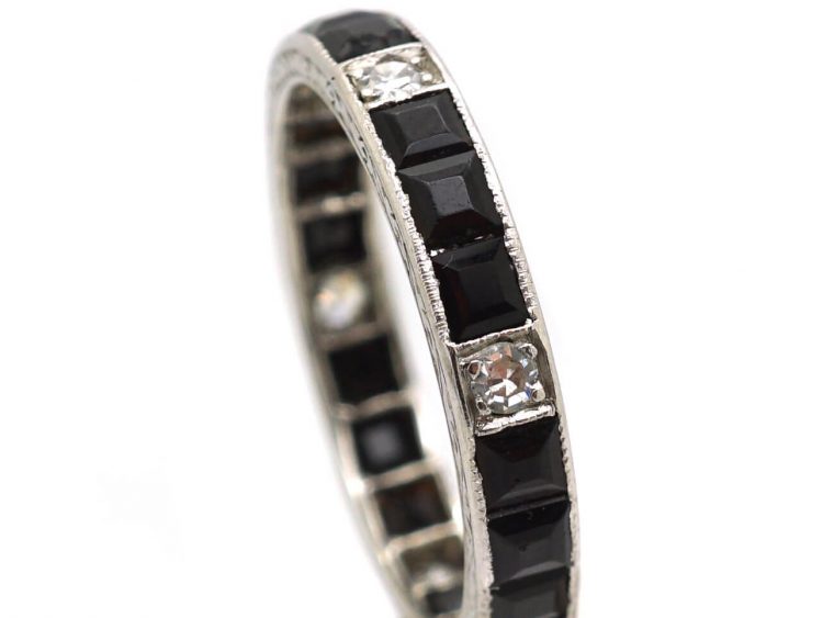 Early 20th Century Platinum Eternity Ring set with Onyx & Diamonds