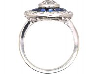 Art Deco 18ct White Gold & Platinum Target Ring set with Calibre Sapphires & Diamonds