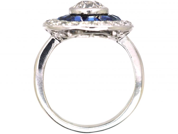 Art Deco 18ct White Gold & Platinum Target Ring set with Calibre Sapphires & Diamonds