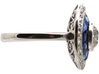 Art Deco 18ct White Gold & Platinum Target Ring set with Calibre Sapphires & Diamonds