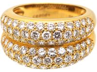 Vintage 18ct Yellow Gold Two Row Band Ring Set with Diamonds by Cartier