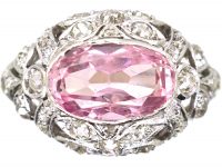 Edwardian Platinum, Pink Topaz & Diamond Bombe Ring