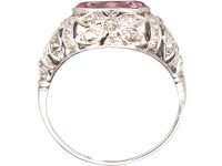 Edwardian Platinum, Pink Topaz & Diamond Bombe Ring