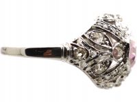 Edwardian Platinum, Pink Topaz & Diamond Bombe Ring