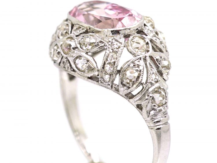 Edwardian Platinum, Pink Topaz & Diamond Bombe Ring