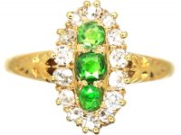 Edwardian 18ct Gold, Green Garnet & Diamond Marquise Shaped Ring