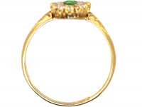 Edwardian 18ct Gold, Green Garnet & Diamond Marquise Shaped Ring