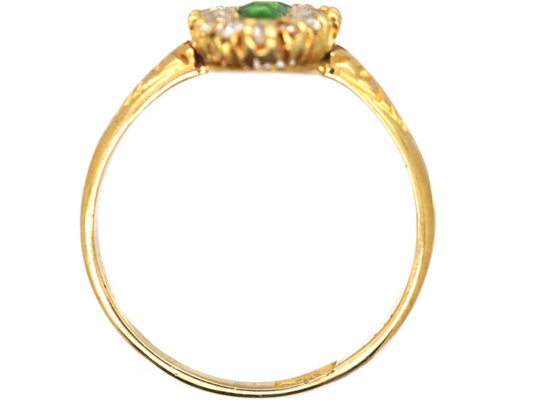 Edwardian 18ct Gold, Green Garnet & Diamond Marquise Shaped Ring