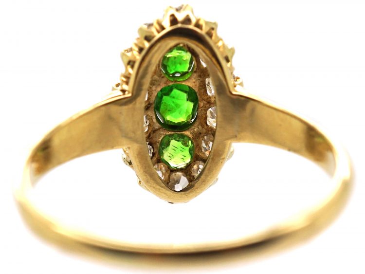 Edwardian 18ct Gold, Green Garnet & Diamond Marquise Shaped Ring