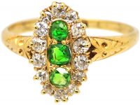 Edwardian 18ct Gold, Green Garnet & Diamond Marquise Shaped Ring