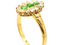 Edwardian 18ct Gold, Green Garnet & Diamond Marquise Shaped Ring