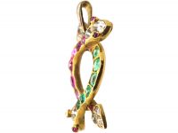 Victorian 18ct Gold Double Snake Pendant set with Rubies, Emeralds & Diamonds