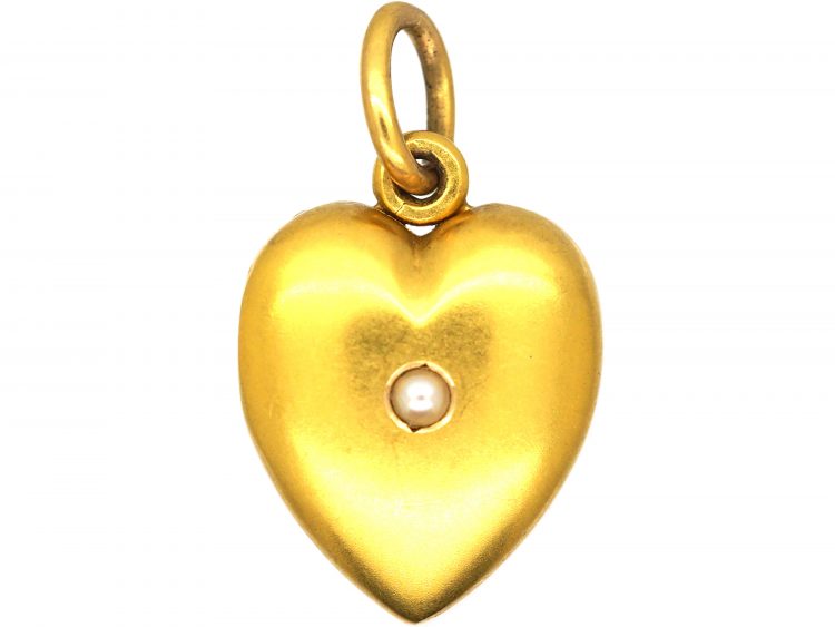 Edwardian 14ct Gold Heart Shaped Locket set with a Natural Split Pearl