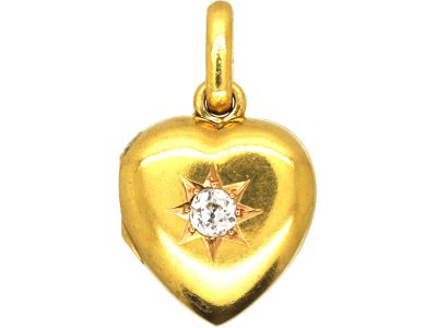 Edwardian 18ct Gold Heart Shaped Locket set with a Diamond