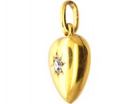 Edwardian 18ct Gold Heart Shaped Locket set with a Diamond