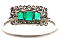 Early 20th Century Platinum, Three Stone Emerald & Diamond Rectangular Ring