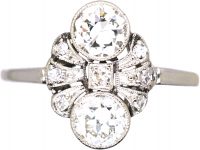 Edwardian Platinum Two Stone Diamond Fan Ring