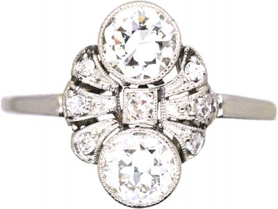 Edwardian Platinum Two Stone Diamond Fan Ring