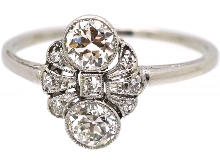 Edwardian Platinum Two Stone Diamond Fan Ring