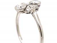 Edwardian Platinum Two Stone Diamond Fan Ring