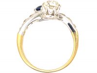 Early 20th Century 18ct Gold & Platinum Crossover Ring set with Diamonds & a Sapphire