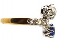 Early 20th Century 18ct Gold & Platinum Crossover Ring set with Diamonds & a Sapphire