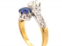 Early 20th Century 18ct Gold & Platinum Crossover Ring set with Diamonds & a Sapphire