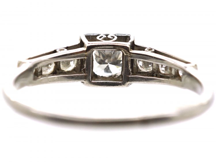 Early 20th Century Platinum Solitaire Diamond Ring with Diamond Set Shoulders