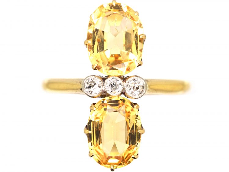 Edwardian 18ct Gold Ring set with Topaz & Diamonds