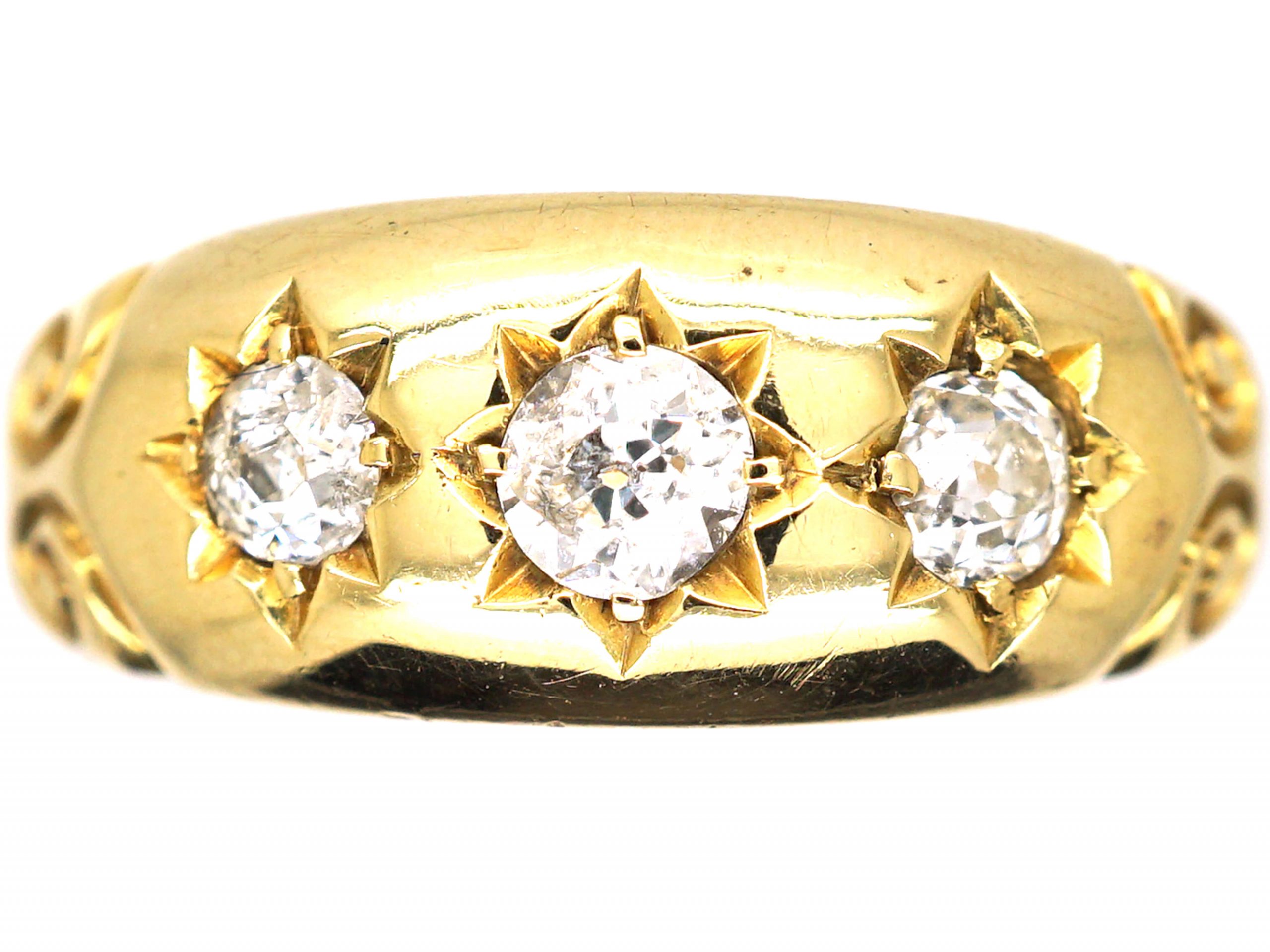 Victorian 18ct Gold, Three Stone Diamond Gypsy Ring (219X