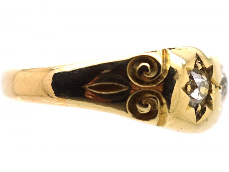 Victorian 18ct Gold, Three Stone Diamond Gypsy Ring