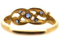 Edwardian 18ct Gold Double Snake & Lover's Knot Ring set with Sapphires & Diamonds