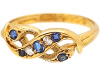 Edwardian 18ct Gold Double Snake & Lover's Knot Ring set with Sapphires & Diamonds